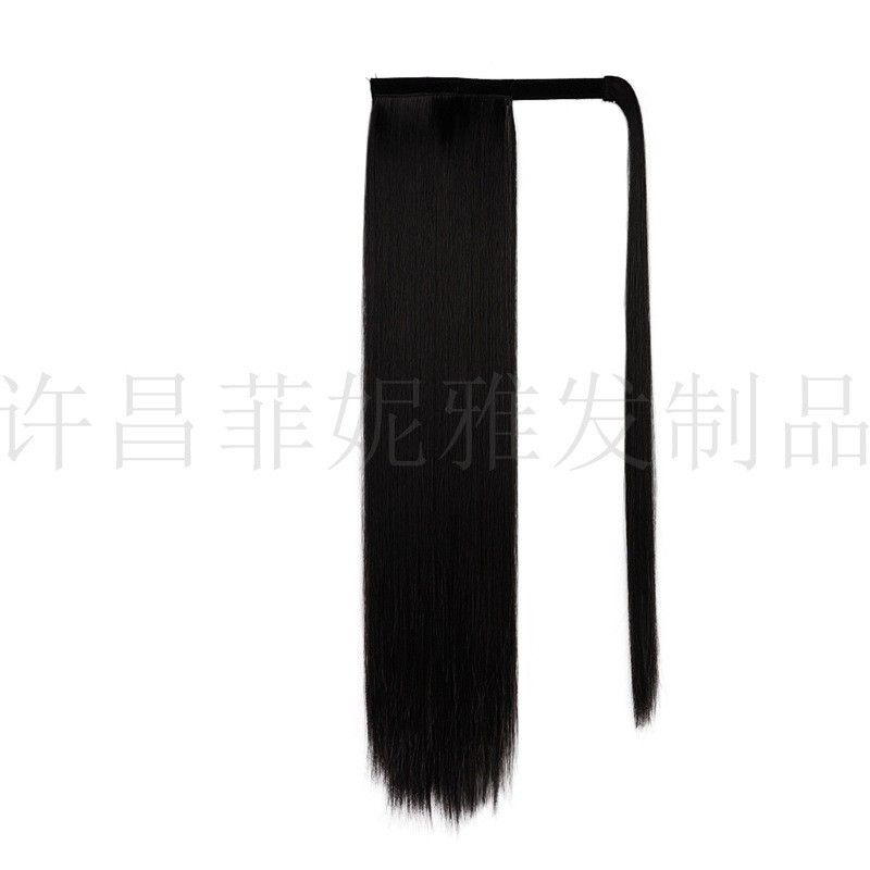 Ladies fashion temperament, wig ponytail, chemical fiber wig pieces, black long straight hair ponytail magic stick ponytail wig，High temperature silk material can not be ironed, length: 60 cm