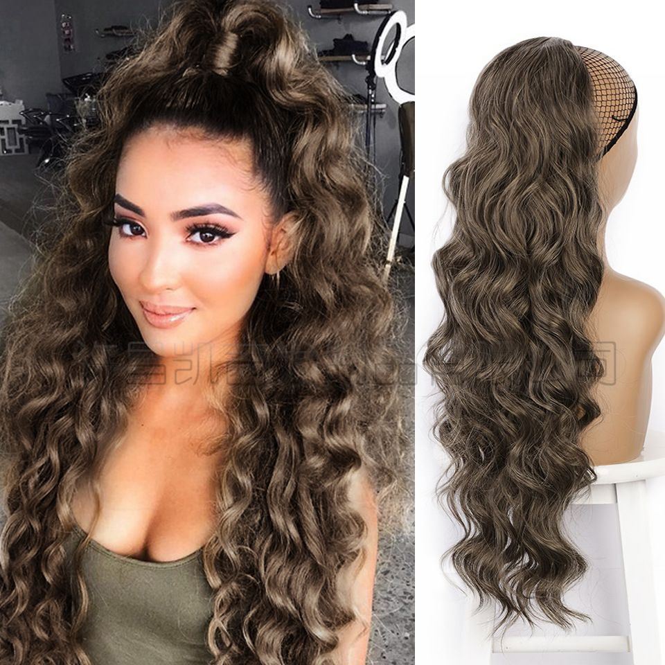 Fashion girl charm long curly hair wig, any color can wear, beautiful long curly hair, wig woman, drawstring ponytail hair extensions wigs big wave chemical fiber wig.
