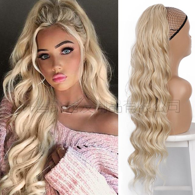 Fashion girl charm long curly hair wig, any color can wear, beautiful long curly hair, wig woman, drawstring ponytail hair extensions wigs big wave chemical fiber wig.