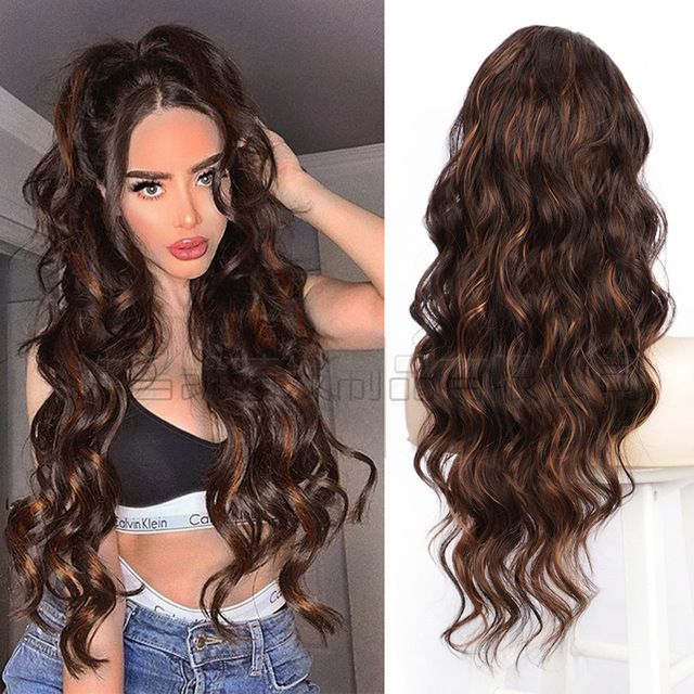 Fashion girl charm long curly hair wig, any color can wear, beautiful long curly hair, wig woman, drawstring ponytail hair extensions wigs big wave chemical fiber wig.
