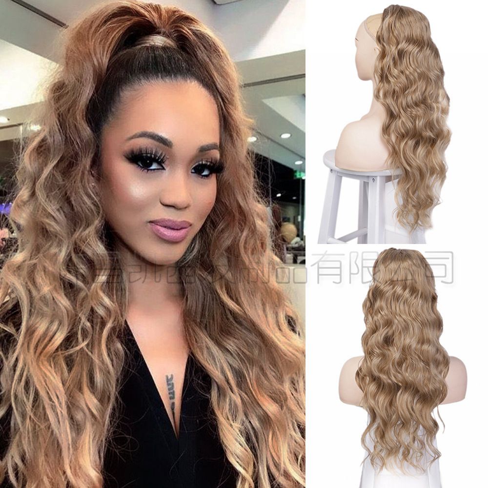 Fashion girl charm long curly hair wig, any color can wear, beautiful long curly hair, wig woman, drawstring ponytail hair extensions wigs big wave chemical fiber wig.