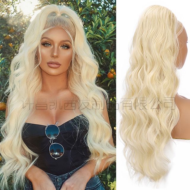 Fashion girl charm long curly hair wig, any color can wear, beautiful long curly hair, wig woman, drawstring ponytail hair extensions wigs big wave chemical fiber wig.
