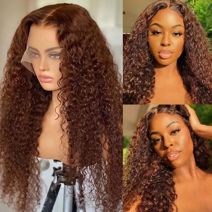 Cross-border wig pre-lace wig brown small African curly hair high temperature silk long curly hair Brazilian curly hair cover,18 inches, 26 inches