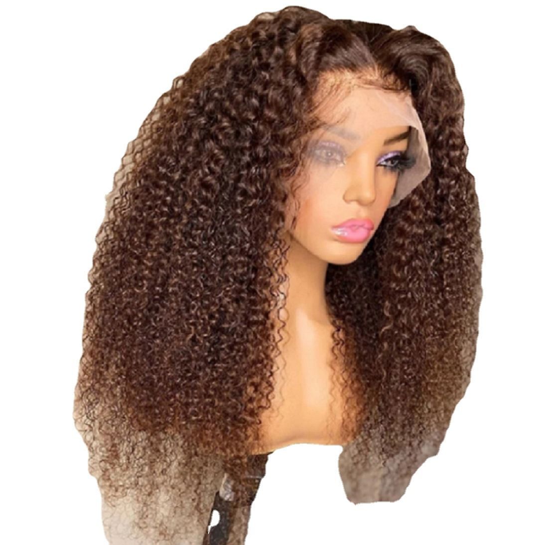 Cross-border wig pre-lace wig brown small African curly hair high temperature silk long curly hair Brazilian curly hair cover,18 inches, 26 inches