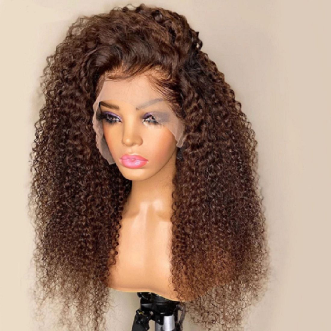 Cross-border wig pre-lace wig brown small African curly hair high temperature silk long curly hair Brazilian curly hair cover,18 inches, 26 inches