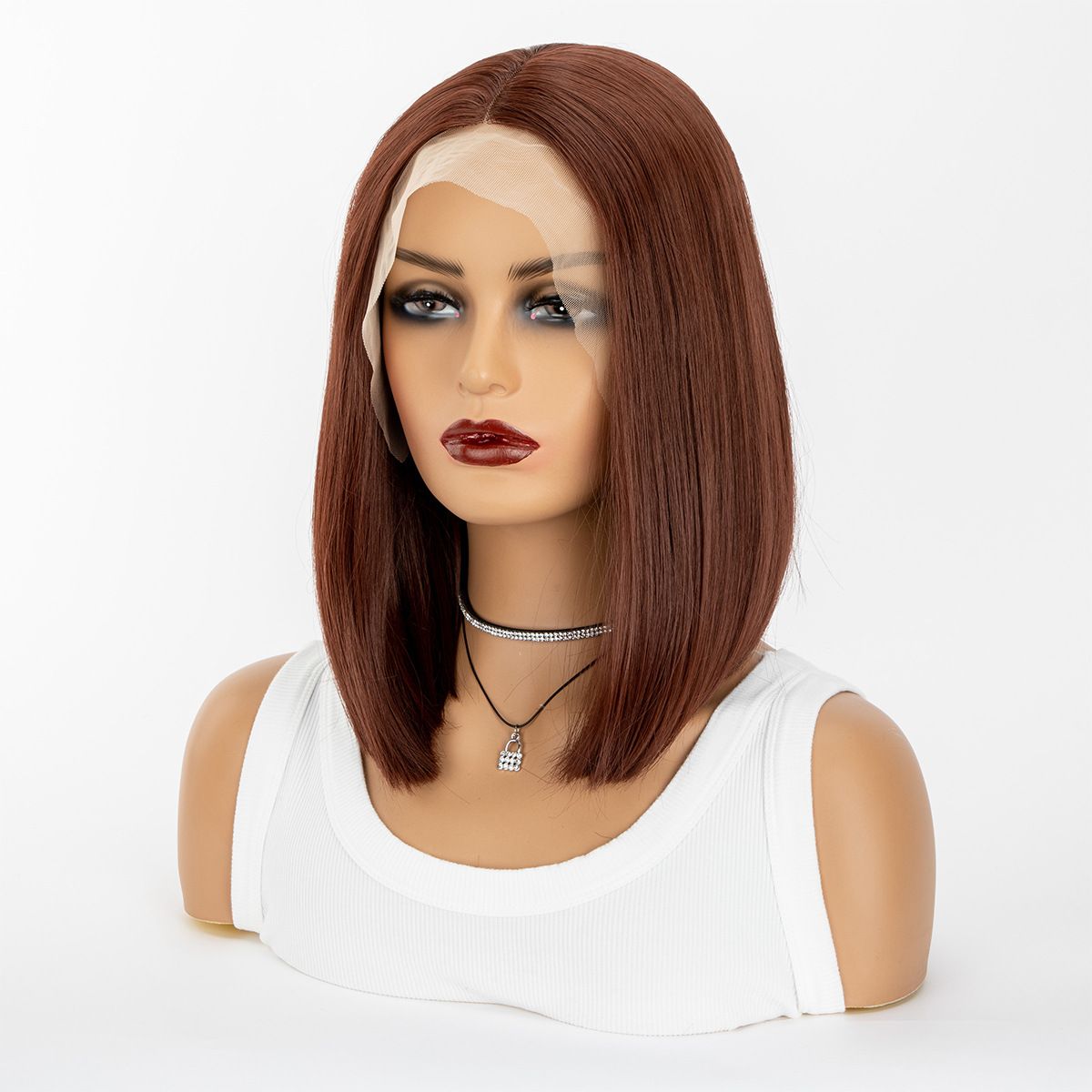 Foreign Trade European and n wig female black short straight hair points bobo bob high temperature silk chemical fiber hair before lace head cover