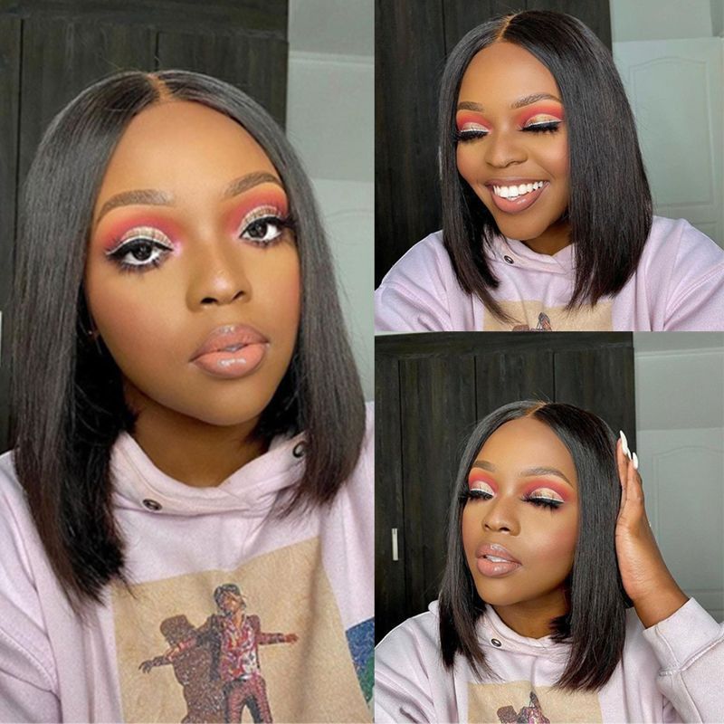 Foreign Trade European and n wig female black short straight hair points bobo bob high temperature silk chemical fiber hair before lace head cover