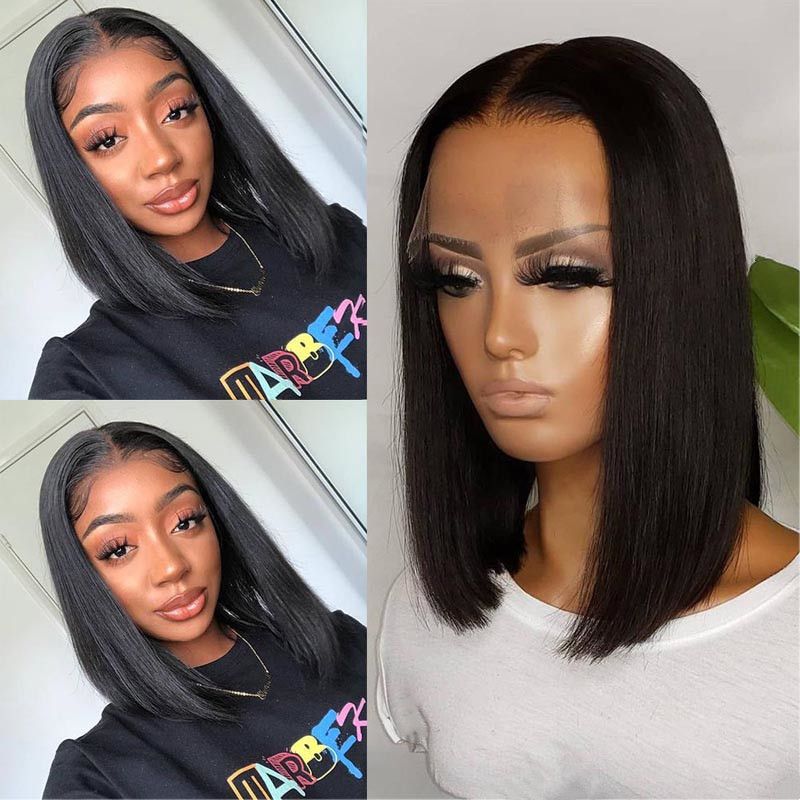 Foreign Trade European and n wig female black short straight hair points bobo bob high temperature silk chemical fiber hair before lace head cover