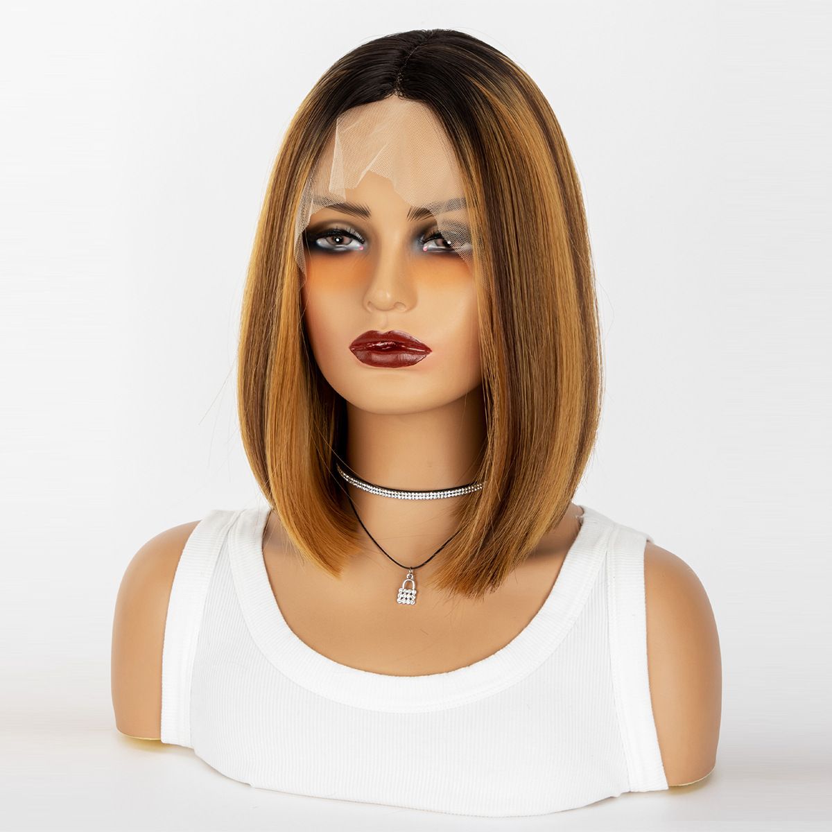 Foreign Trade European and n wig female black short straight hair points bobo bob high temperature silk chemical fiber hair before lace head cover