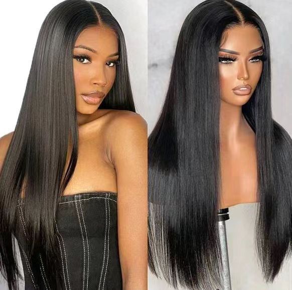 Cross-border new wig, African ladies before the lace fiber head cover, black long straight hair in multiple sizes to choose from