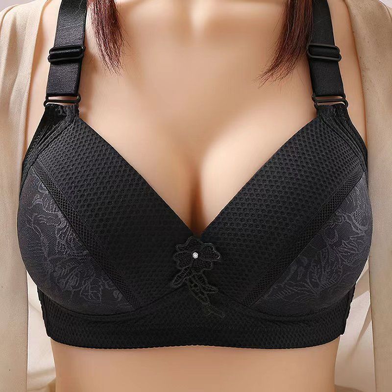 Breathable large-size thin-style no steel ring bra gathering comfortable full cup no mark fat mm underwear for middle-aged and elderly women