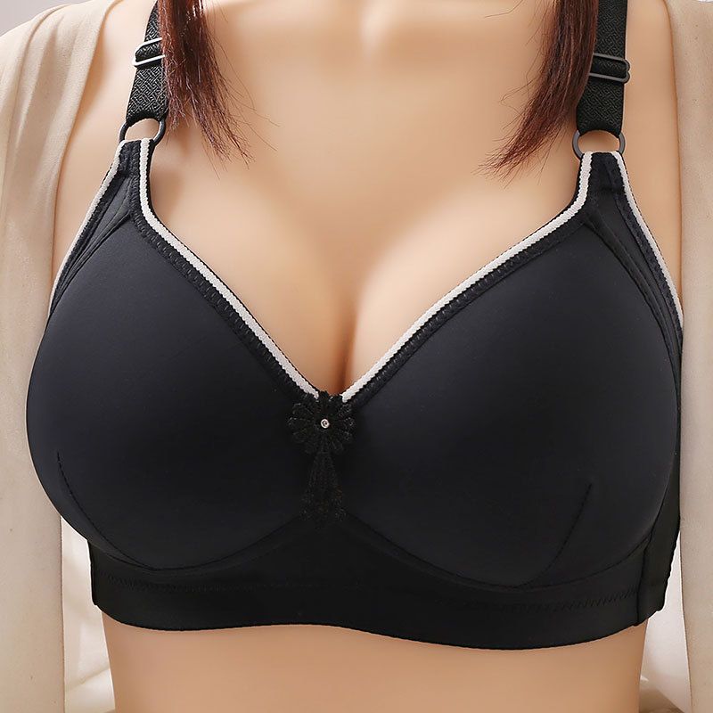 Summer thin middle-aged and elderly women without steel ring gather comfortable underwear big chest show small plus wide wing bra