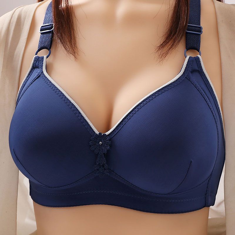 Summer thin middle-aged and elderly women without steel ring gather comfortable underwear big chest show small plus wide wing bra