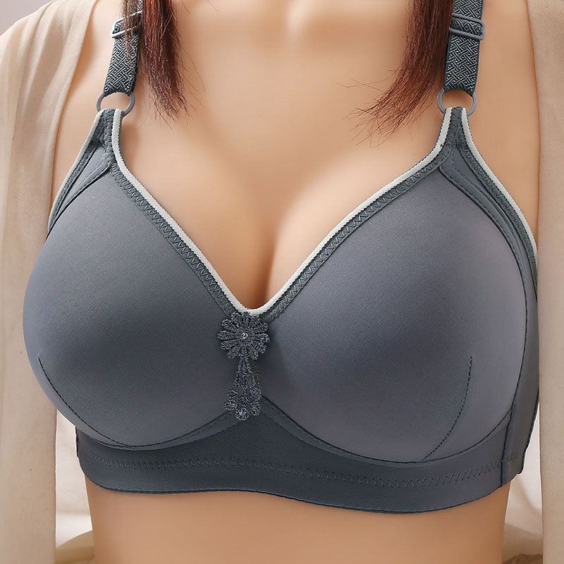 Summer thin middle-aged and elderly women without steel ring gather comfortable underwear big chest show small plus wide wing bra
