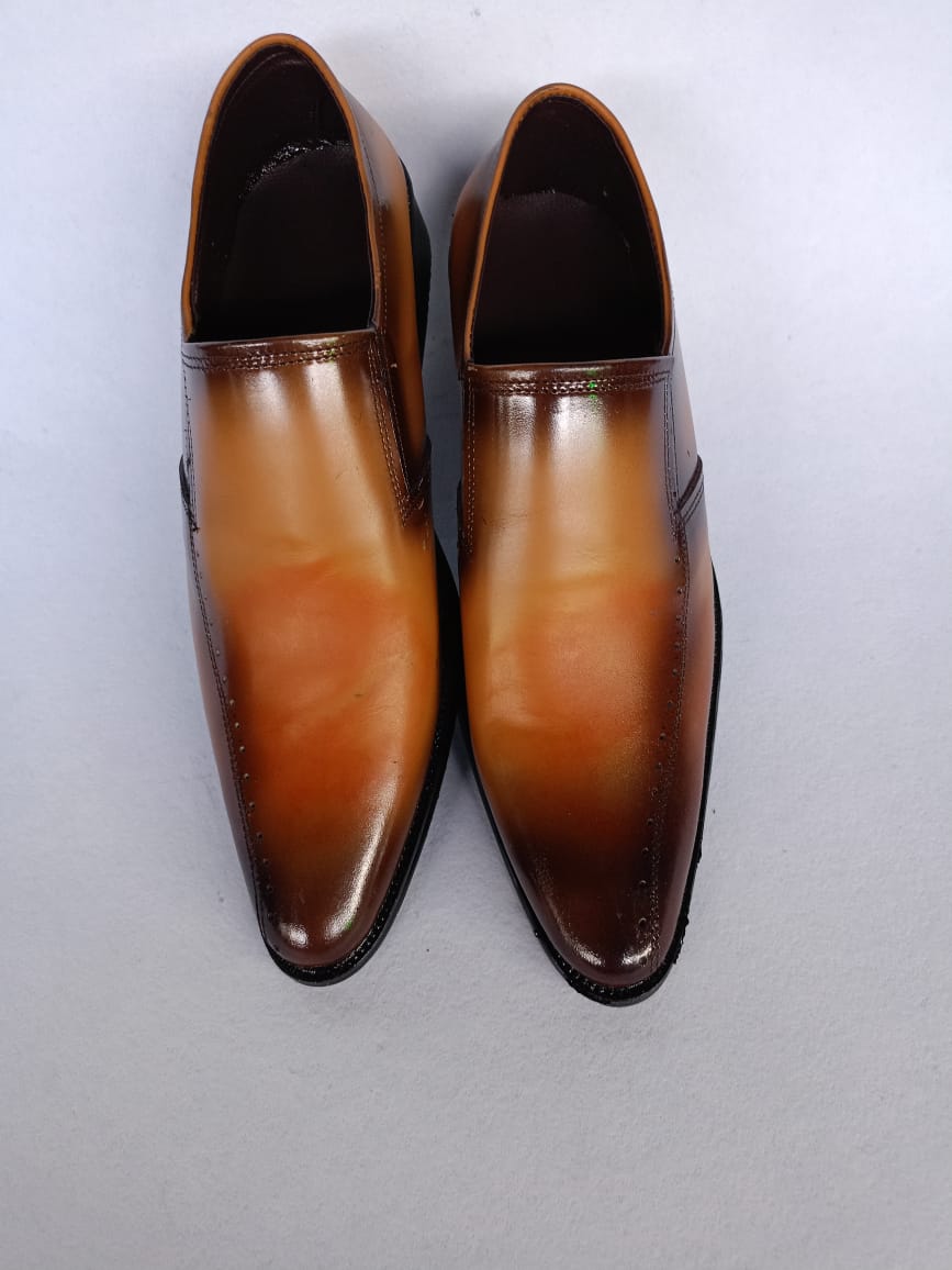 Mens durable official oxford shoes, pure genuine leather light brown sharp pointed sharpshooter slip on mens shoes with no laces