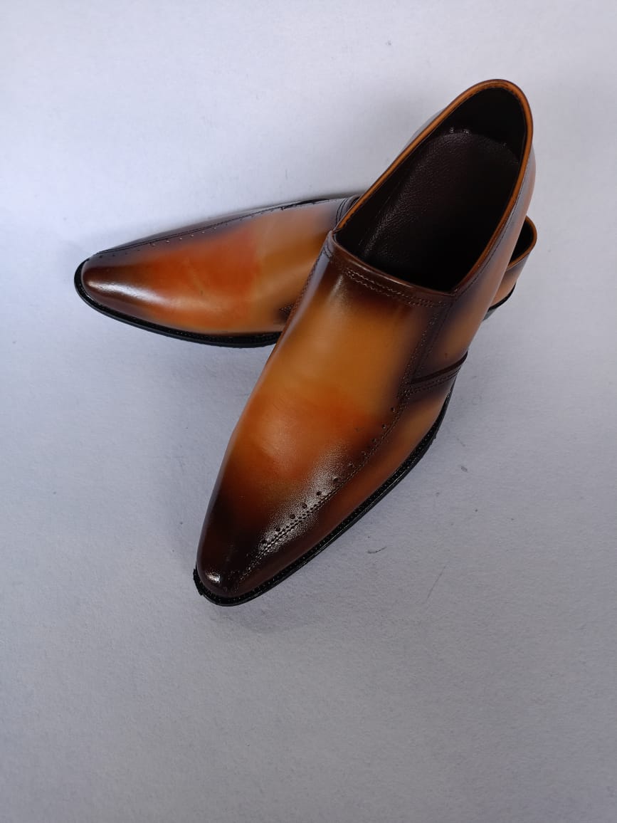 Mens durable official oxford shoes, pure genuine leather light brown sharp pointed sharpshooter slip on mens shoes with no laces