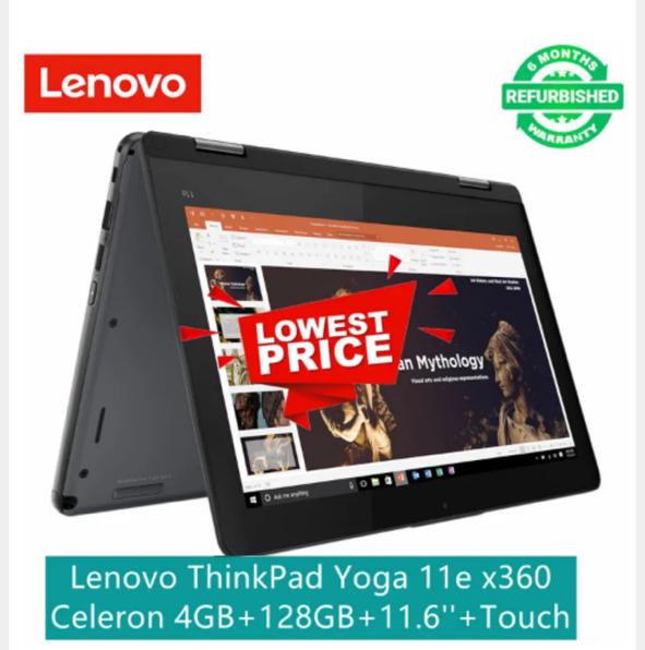 (ANNIVERSARY OFFER)  LENOVO YOGA 11E TOUCHSCREEN X360 4GB RAM 128GB SSD  2 IN 1 LAPTOP REFURBISHED  LAPTOP , BLACK , 12" INCH , INSTALLED WINDOWS 10 PRO AND FREE MOUSE