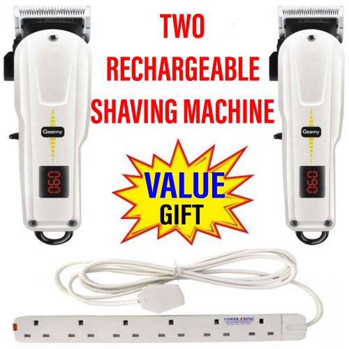 Geemy (Two) 2 Rechargeable Cordless Shaving Machine With Indicator + Bonus 6 Way Power Extension
