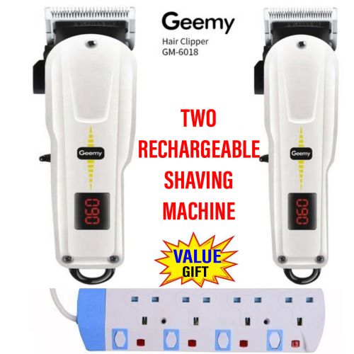 Geemy (Two) Rechargeable Cordless Shaving Machine With Indicator + FREE 4 Way Power Extension