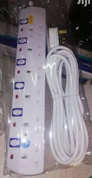 6 Way, Socket, Power Extension - with 5m long Cable.DURABLE AND STRONG THE EXTENSION HAS ENOUGH POWER TO WITHHOLD ALL HOME AND