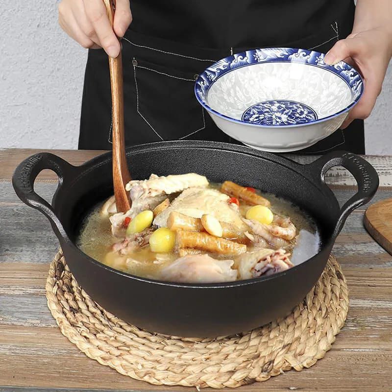 New Arrival Quality Iron Wok Non-stick Cooking Pan/bowl No-Coating Kitchen Cooker Cookware With Wooden Lid.Pre-seasoned Pure Cast Iron Flat Bottom Wok