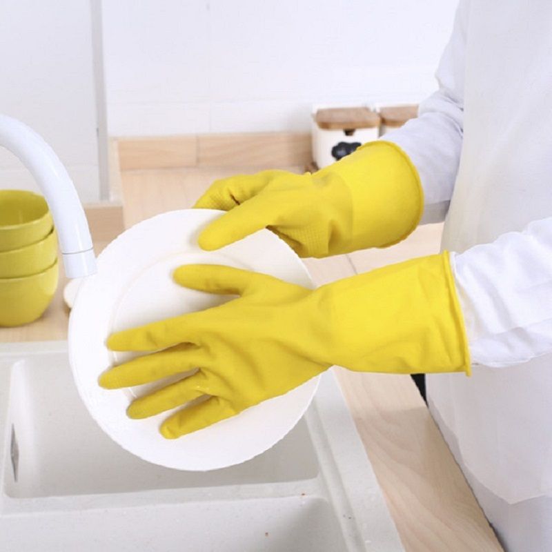 Beef Tendon Dish Washing Gloves Rubber Latex Gloves Work Laundry Waterproof Rubber Household Kitchen Yellow Gloves
