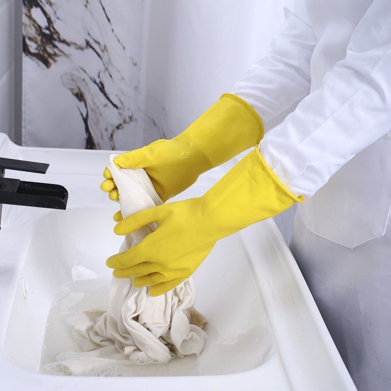 Beef Tendon Dish Washing Gloves Rubber Latex Gloves Work Laundry Waterproof Rubber Household Kitchen Yellow Gloves