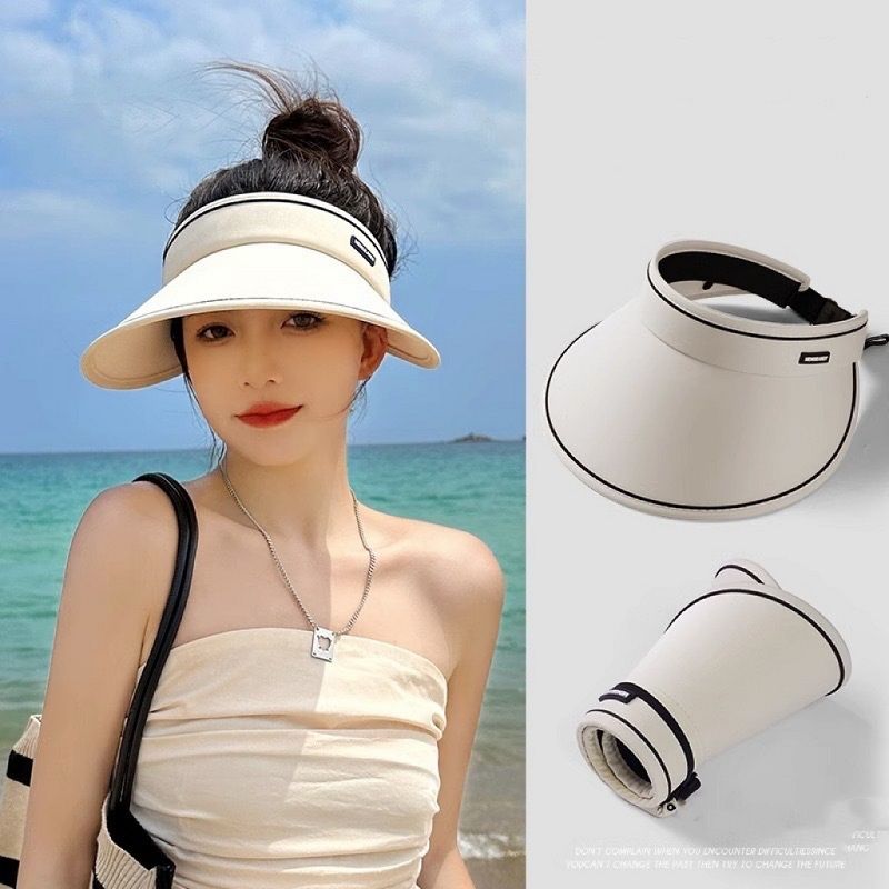 UPF50+ Sunblock Hat Empty Top Women's Summer UV Protection UV Visor with Large Overhang Folding Sun Hat