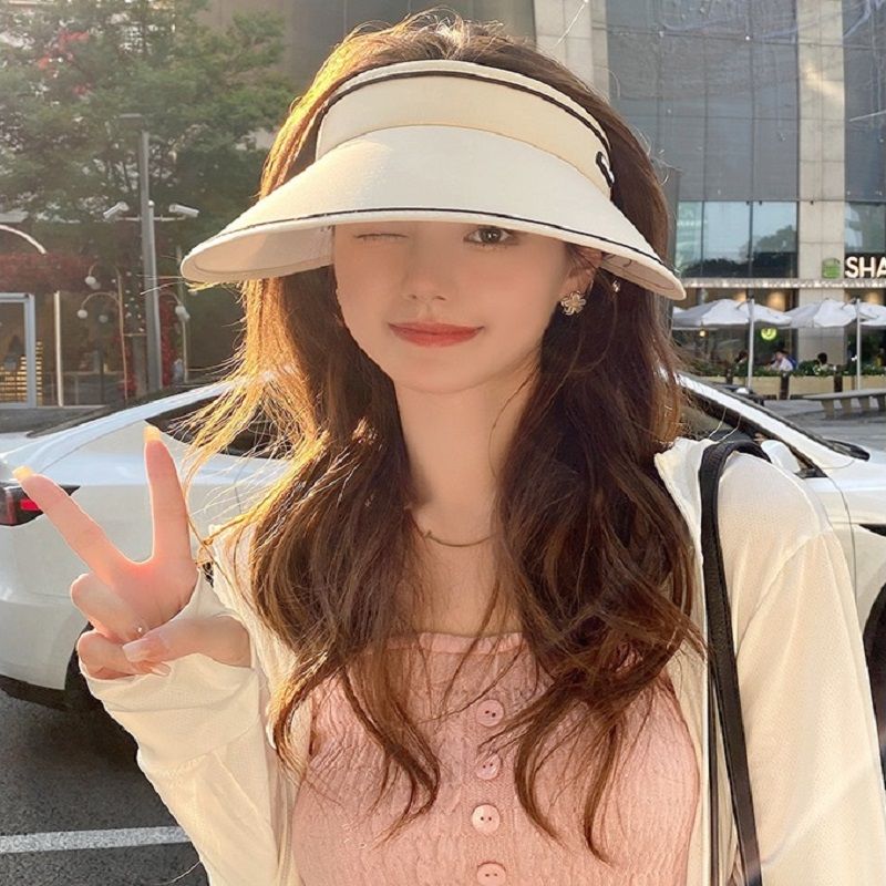 UPF50+ Sunblock Hat Empty Top Women's Summer UV Protection UV Visor with Large Overhang Folding Sun Hat