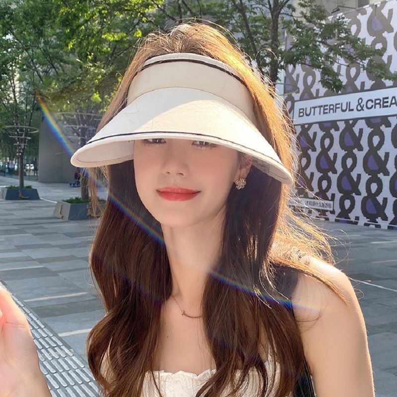 UPF50+ Sunblock Hat Empty Top Women's Summer UV Protection UV Visor with Large Overhang Folding Sun Hat