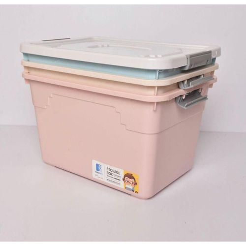 80L Large Plastic Storage Box With White Hinged Lid And Wheels Strong Stackable Container