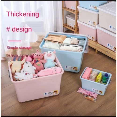 80L Large Plastic Storage Box With White Hinged Lid And Wheels Strong Stackable Container