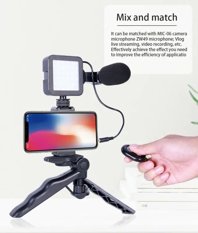 New Arrivals Tripod Stand Phone Holder with Ring Light Microphone for Video Recording