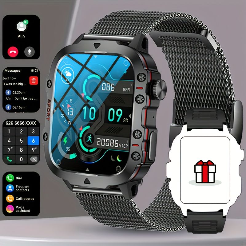 New Rugged Smart Watch Men Wireless Call Waterproof Sport Fitness AI Voice Outdoor 100+ Sports Modes Outdoor Smartwatch