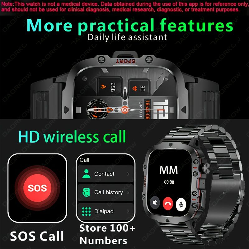 New Rugged Smart Watch Men Wireless Call Waterproof Sport Fitness AI Voice Outdoor 100+ Sports Modes Outdoor Smartwatch