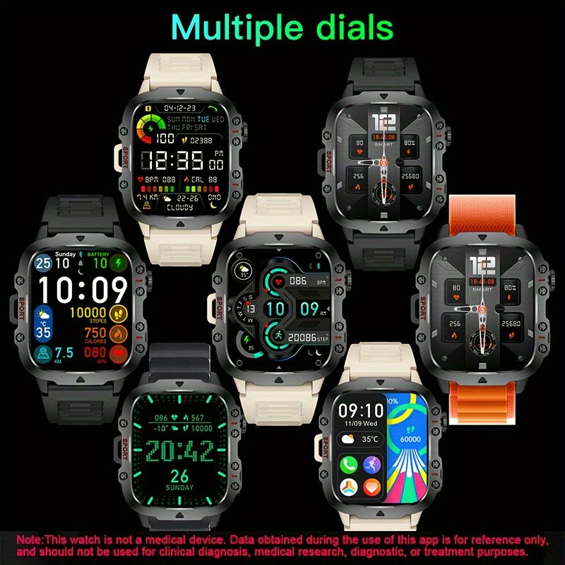 New Rugged Smart Watch Men Wireless Call Waterproof Sport Fitness AI Voice Outdoor 100+ Sports Modes Outdoor Smartwatch