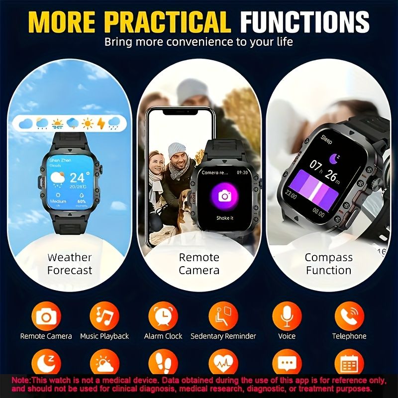 New Rugged Smart Watch Men Wireless Call Waterproof Sport Fitness AI Voice Outdoor 100+ Sports Modes Outdoor Smartwatch