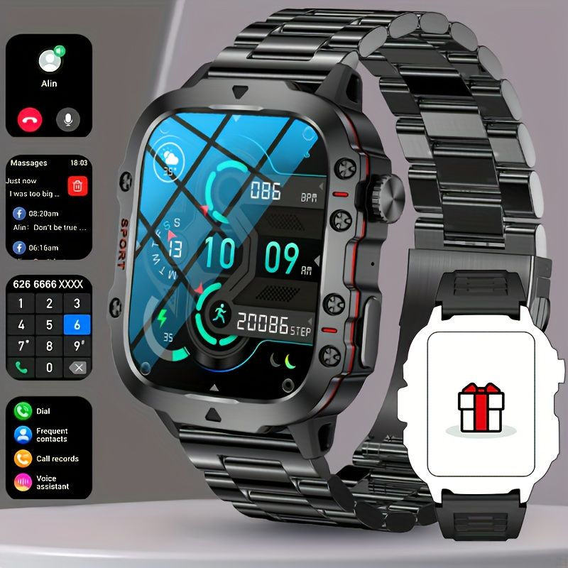 New Rugged Smart Watch Men Wireless Call Waterproof Sport Fitness AI Voice Outdoor 100+ Sports Modes Outdoor Smartwatch