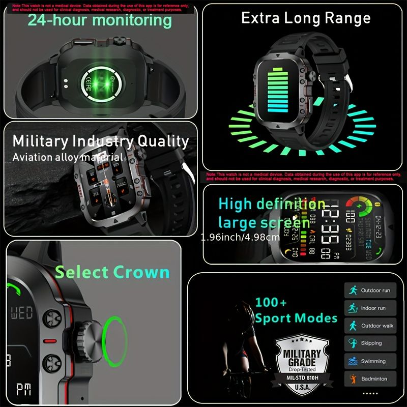 New Rugged Smart Watch Men Wireless Call Waterproof Sport Fitness AI Voice Outdoor 100+ Sports Modes Outdoor Smartwatch