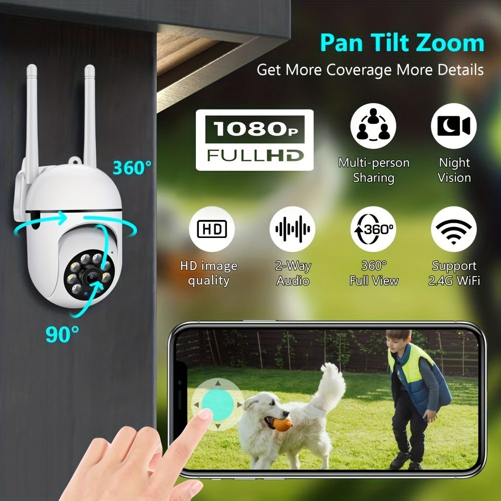 Cam With Color Night Vision Wireless 1080p HD Indoor/Outdoor Video Camera 2-Way Audio Wireless Security Camera Pan/Tilt/Zoom Wi-Fi Smart Home Security Camera With Motion Tracking For Baby & Pet