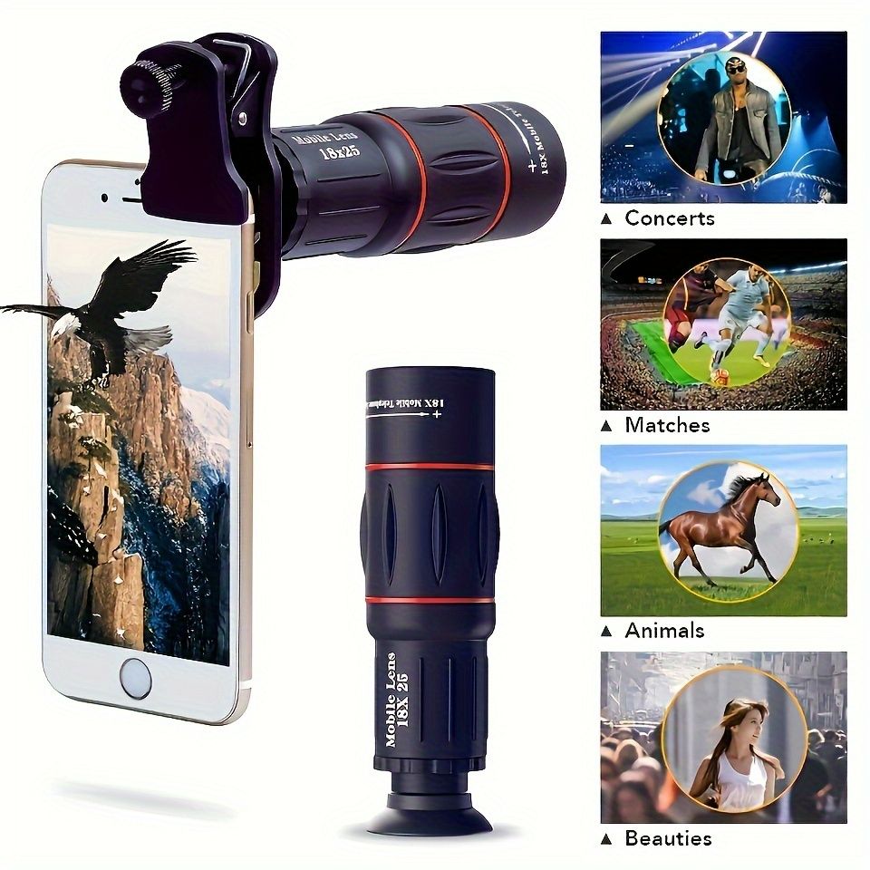 A Set Of Universal Mobile External Phone Lens, Mobile Accessories, 18X Optical Zoom Lens, Mobile Camera Single Lens, Suitable For Most Smartphones