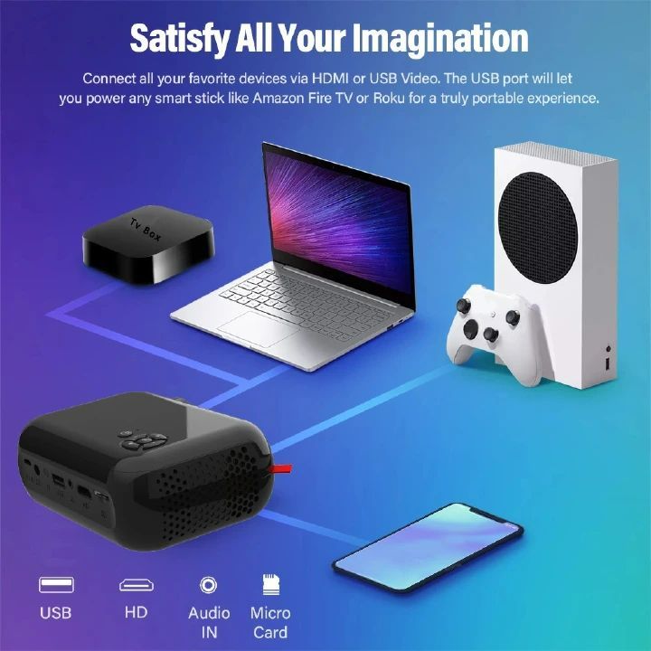 Update Vesrion MINI WiFi Projector Wireless Projector Travel Camping 1080P Projectors 4K 2.4G TV Home Theater Cinema HDMI-compatible Video Support Phone