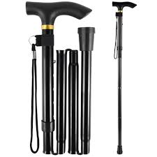 NEW Folding Walking Stick with Light, OOCOME Foldable Walking Sticks for Men & Women Seniors Walking Aids Collapsible Walking Cane with Non-Slip Base Adjustable Height