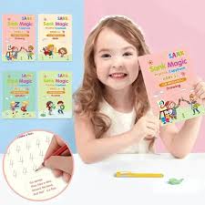 HARDCOVER  Magic Practice Copybook for Kids, Magic Calligraphy That Can Be Reused, Magical Handwriting Workbooks Practice Copybook for Preschoolers (4 Books + 1 Pen + 8 Refills + 1 Grip)