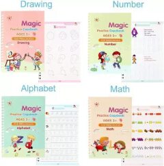 HARDCOVER  Magic Practice Copybook for Kids, Magic Calligraphy That Can Be Reused, Magical Handwriting Workbooks Practice Copybook for Preschoolers (4 Books + 1 Pen + 8 Refills + 1 Grip)