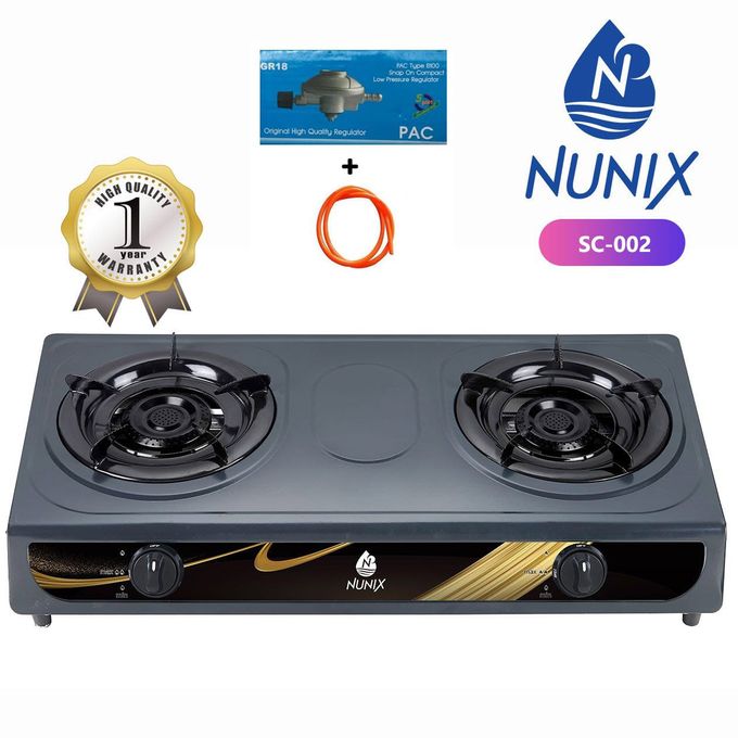 Nunix Table Top Double Burner Gas Stove Cooker + Pipe & Regulator