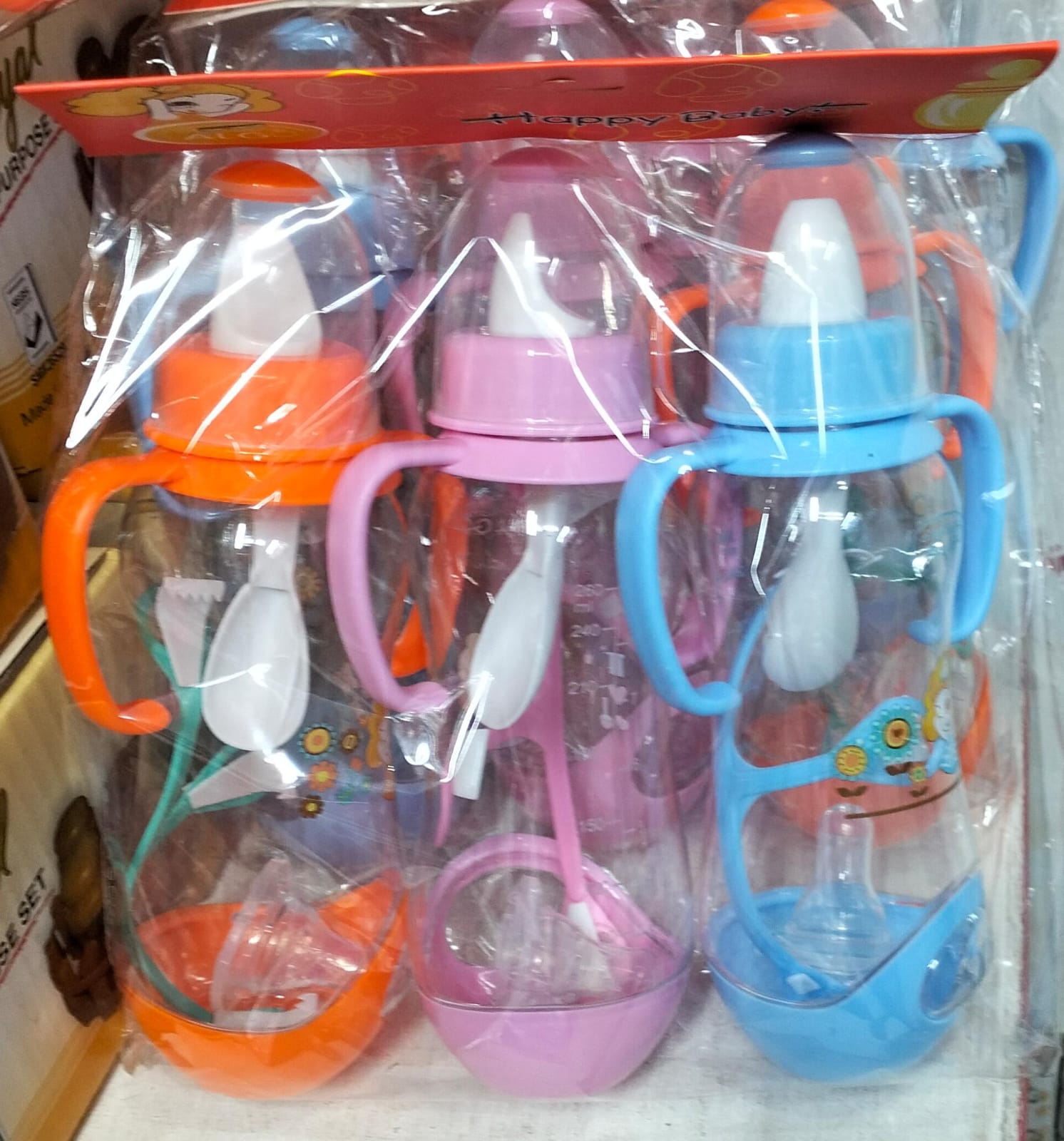 3 PCS Baby Water/Milk Bottle+3Baby Spoon+3 Nappy Holder