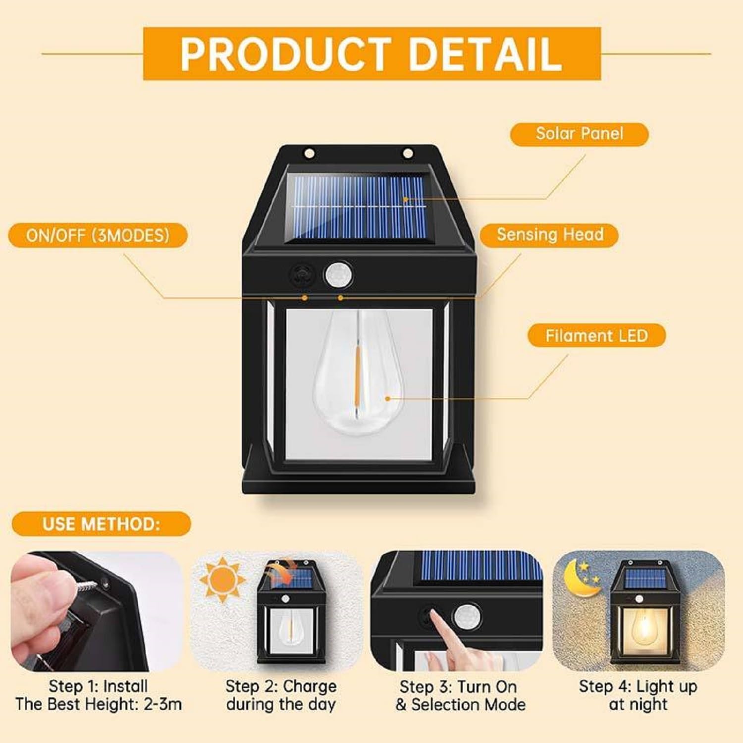 SOLAR INTERACTION WALL LAMP 888 | Outdoor Solar Power Lamp, Waterproof Outdoor Solar Motion Sensors Wall Lights, Fence Lights Solar, Exterior Wall Mount Lighting for Patio Yard