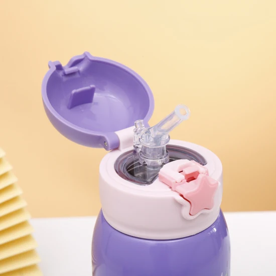 Children thermo bottle thermocup with straw | 500ml Kids Thermos Mug With Straw Stainless Steel Vacuum Flasks Children Cute Thermal Water Bottle Tumbler Thermocup