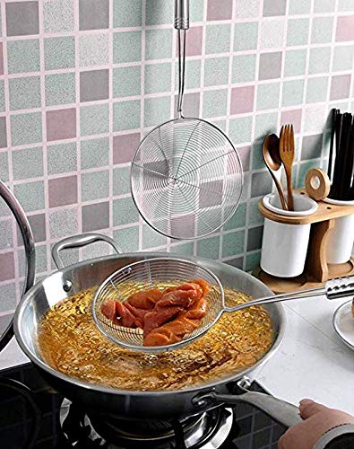 Stainless steel chips Laddle 36cm long Stainless Steel Deep Fry Strainer, Silver,